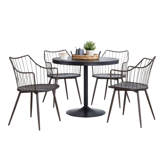 5 Piece Contemporary Dining Set - Black / Brown / Dark Walnut