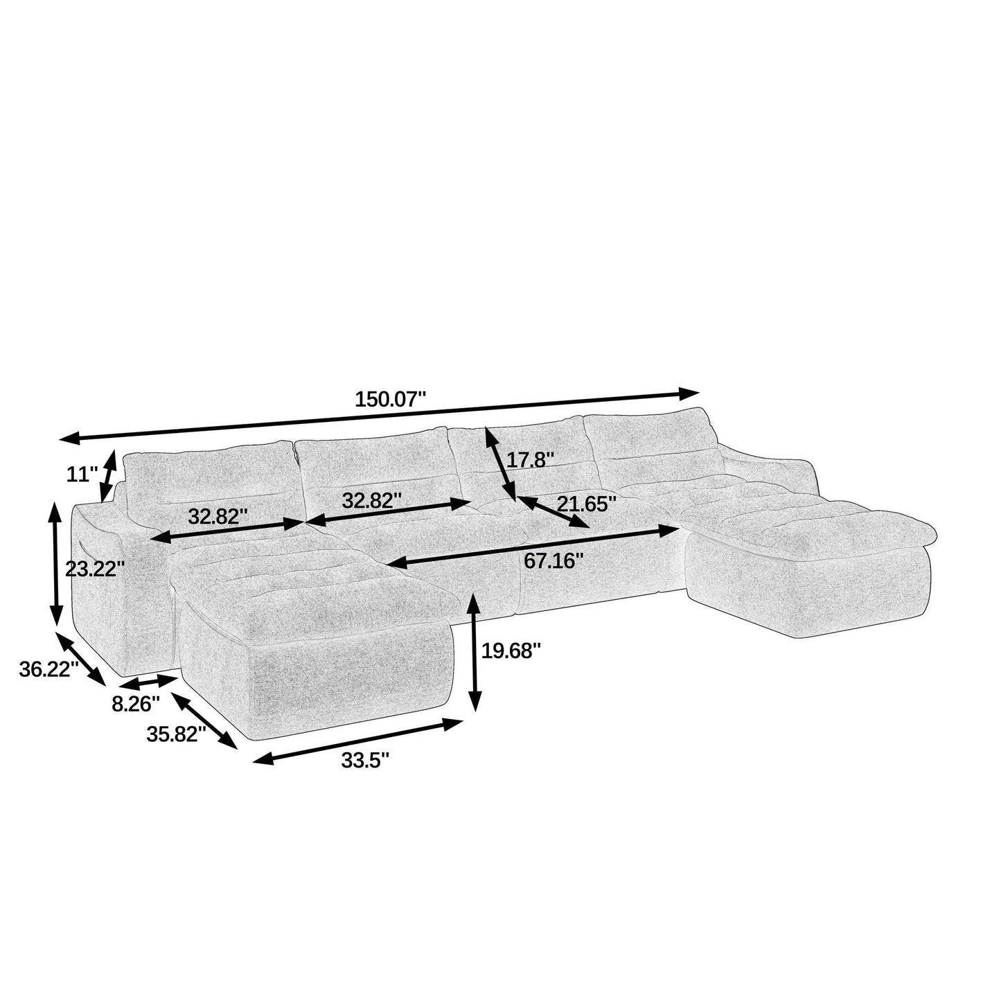 L Shaped Modular Beanbag Sofa