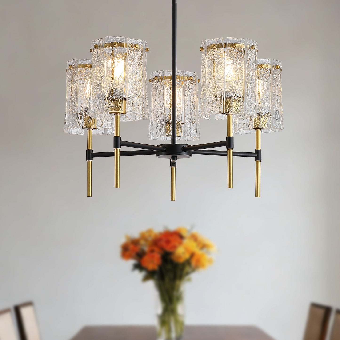 5 Light Chandelier, Textured Glass Pendant Light,