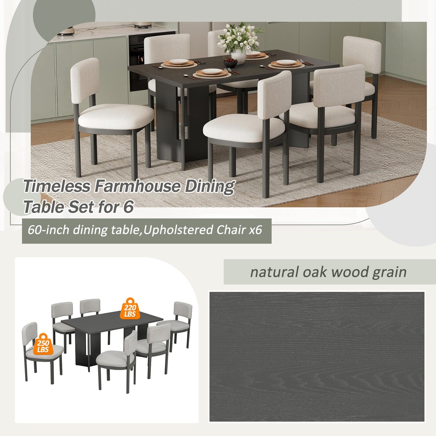 Dining Table Set With 6 Upholstered Chairs