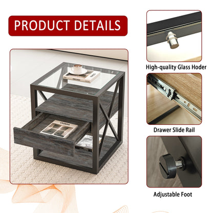 Set of 2 Modern End Tables with Drawer - Nightstands