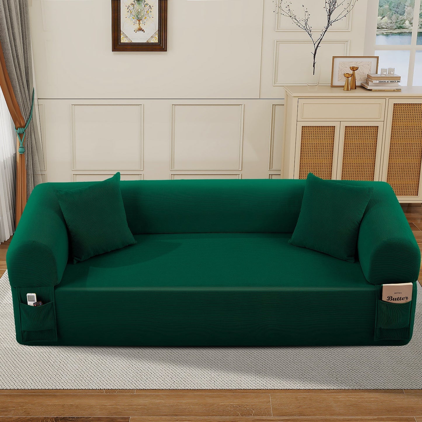 Spring Sofa with High-Quality Fabric in Green