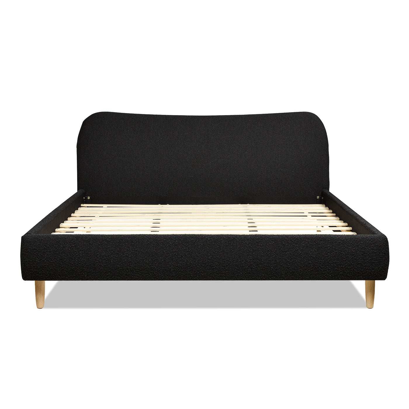 Roman Curved Headboard Upholstered Platform Bed, King, Ebony