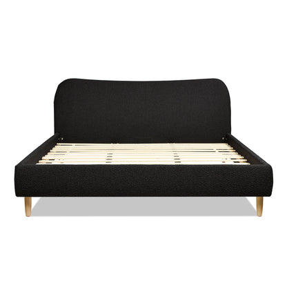 Roman Curved Headboard Upholstered Platform Bed, King, Ebony