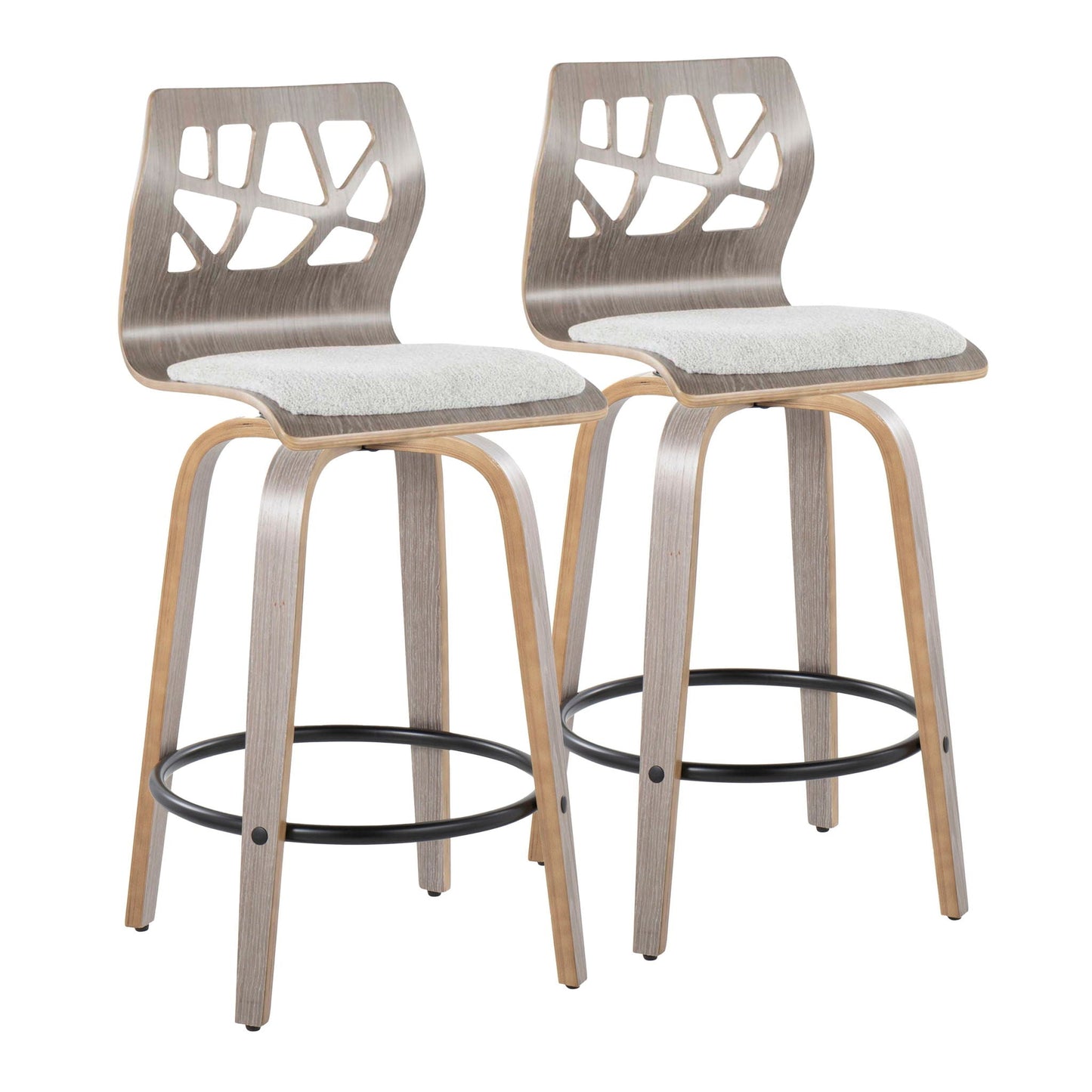 Counter Stool With Swivel With Round Footrest (Set of 2) - Light Gray