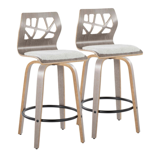 Counter Stool With Swivel With Round Footrest (Set of 2) - Light Gray