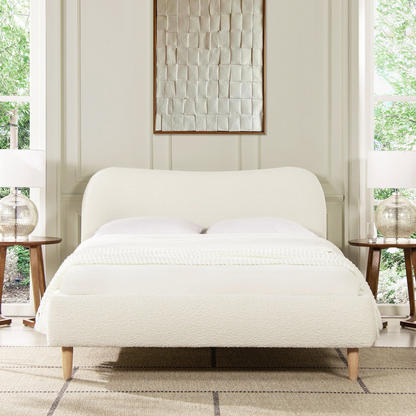 Roman Curved Headboard Upholstered Platform Bed, Queen