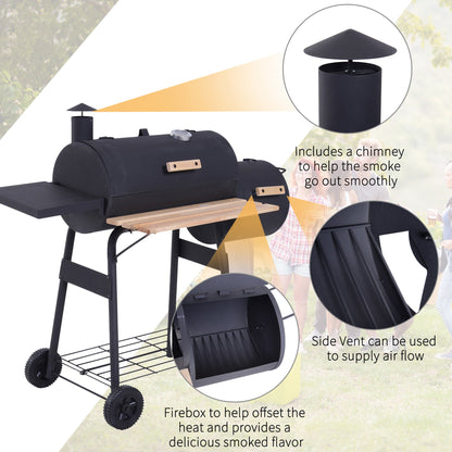 Outsunny 48' Steel Portable Backyard Charcoal BBQ Grill and Offset Smoker Combo
