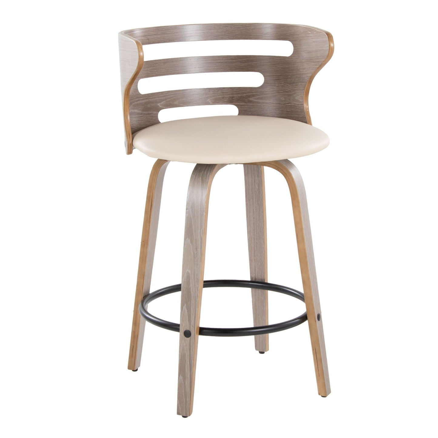 Barstool With Swivel And Round Footrest (Set of 2)