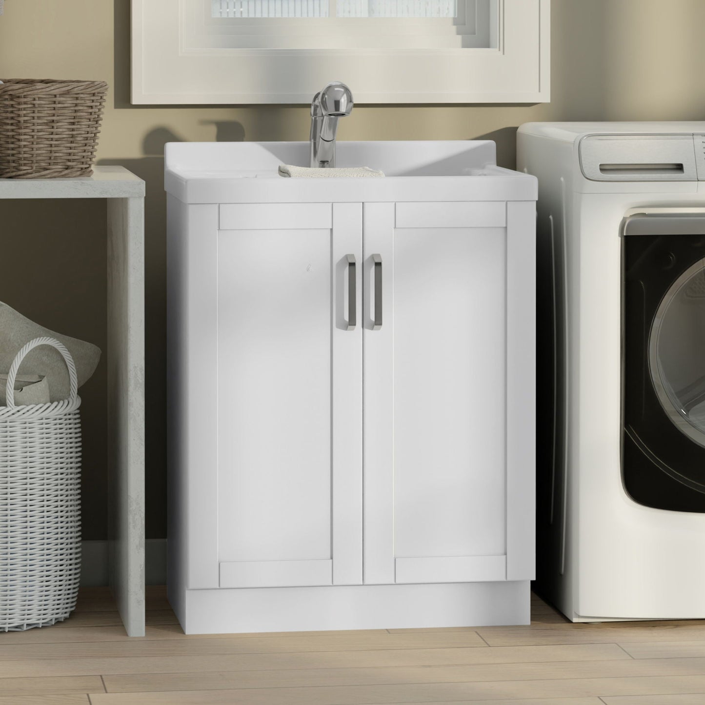 Laundry Cabinet & Faucet And Stainless Steel Sink