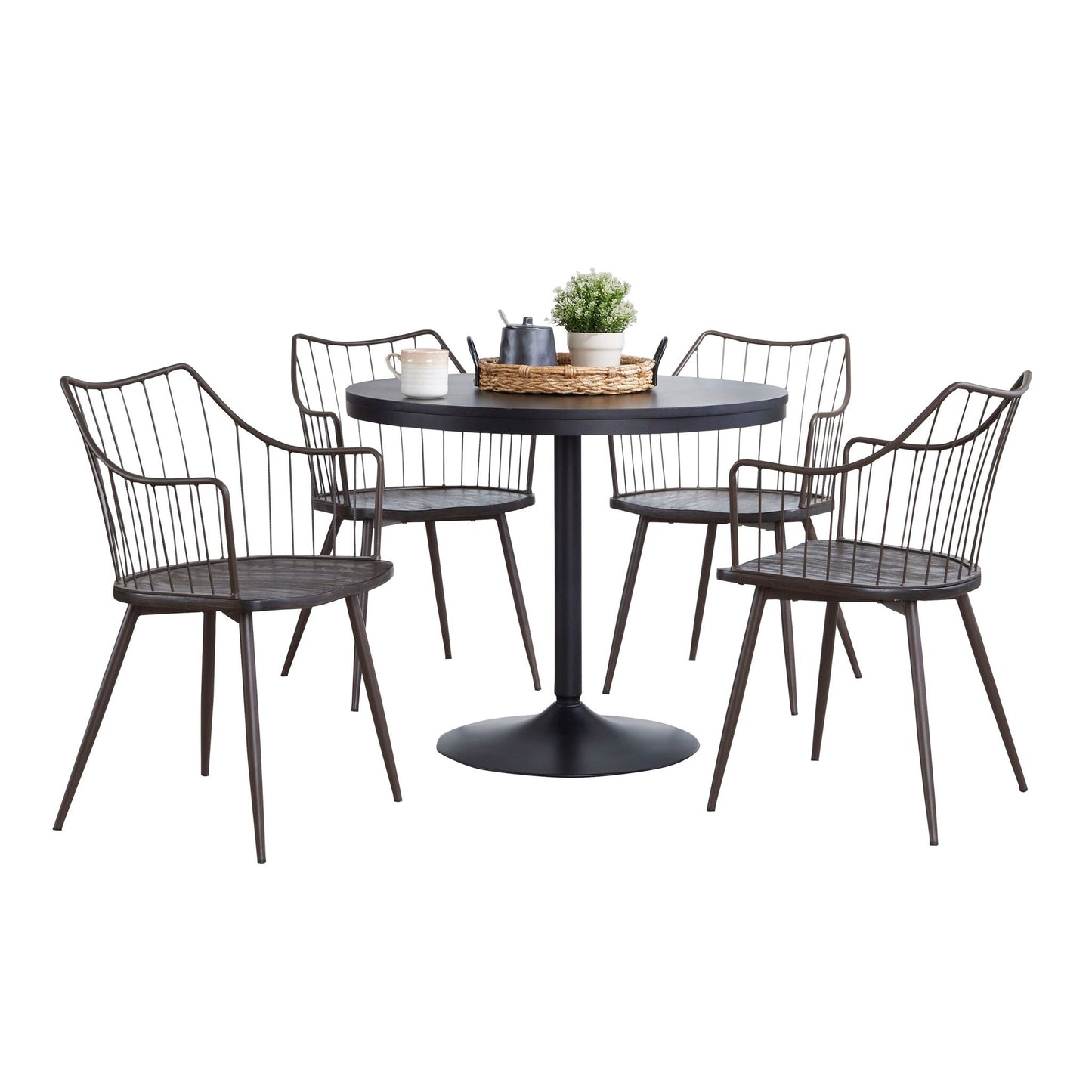 5 Piece Contemporary Dining Set - Black / Brown / Dark Walnut