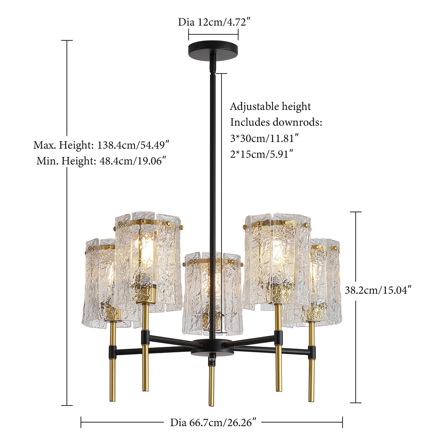 5 Light Chandelier, Textured Glass Pendant Light,