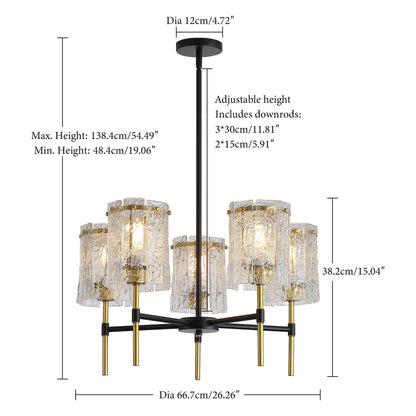 5 Light Chandelier, Textured Glass Pendant Light,