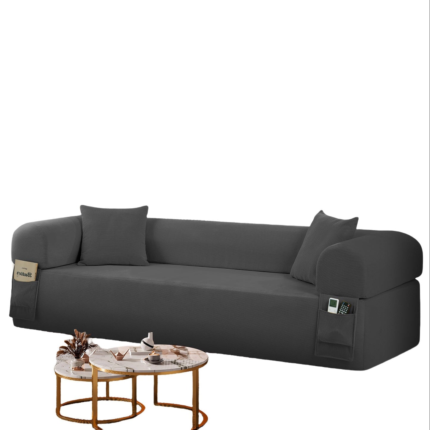 Spring Sofa with High-Quality Fabric, Pillows & Storage - Gray