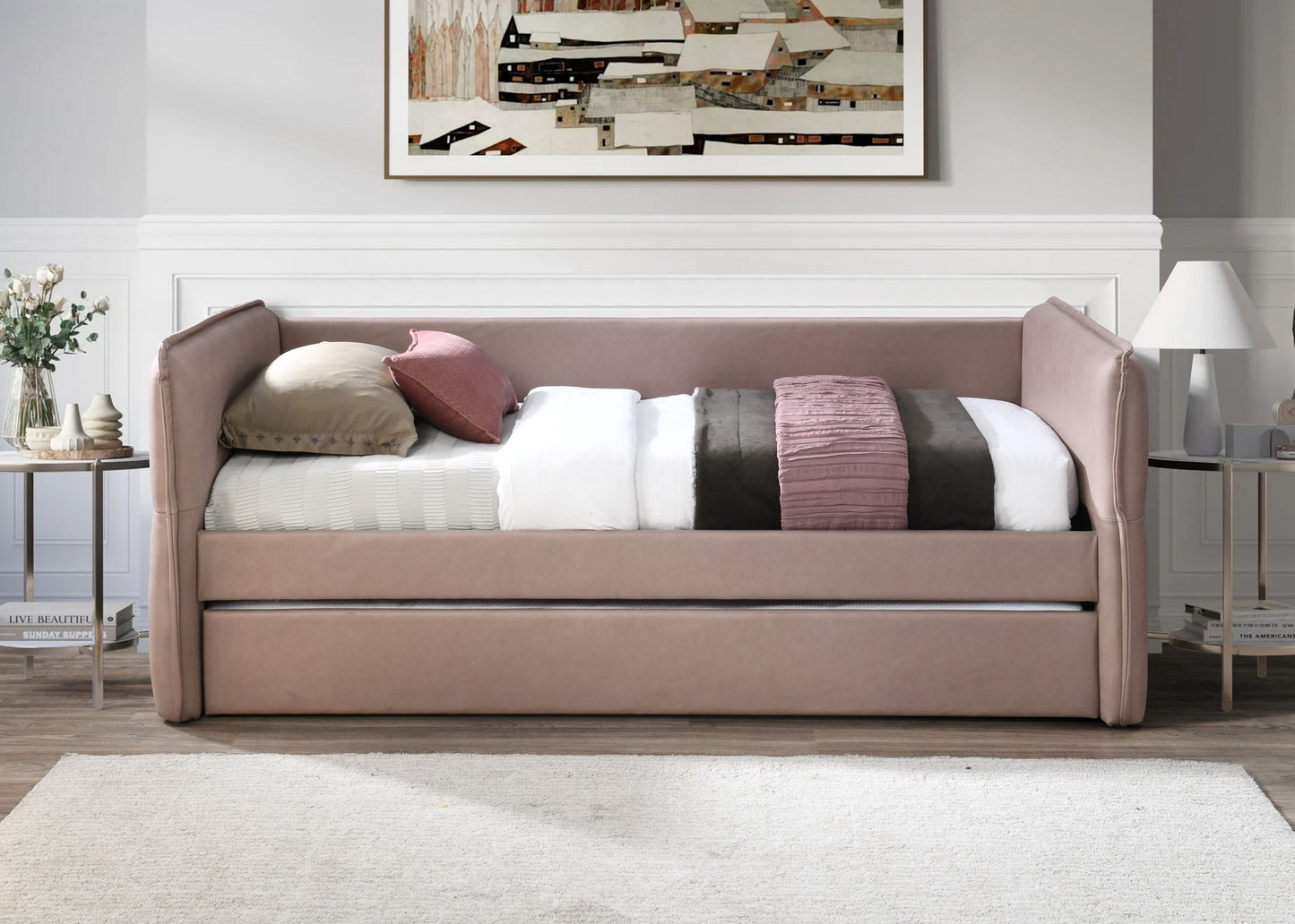 Daybed With a Trundle in Dusty Rose
