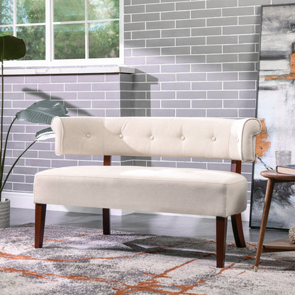Jared Roll Arm Tufted Bench Settee, Sky Neutral