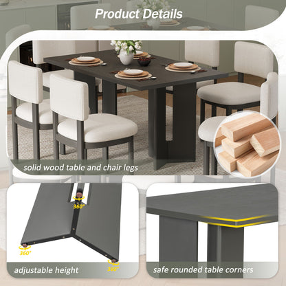 Dining Table Set With 6 Upholstered Chairs
