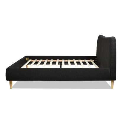 Roman Curved Headboard Upholstered Platform Bed, King, Ebony