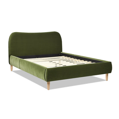 Roman Curved Headboard Upholstered Platform Bed, Queen, Olive
