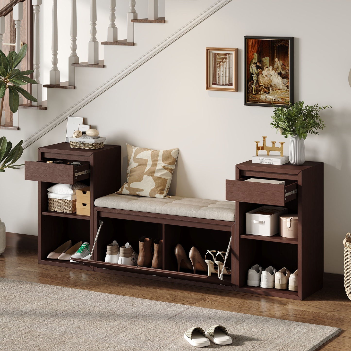 Entryway Storage Bench With Cushion