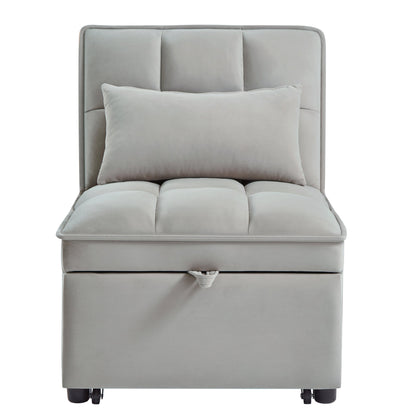 4 in 1 Multi-Function Single Sofa Bed with Storage Pockets Gray
