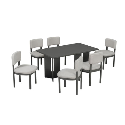 Dining Table Set With 6 Upholstered Chairs