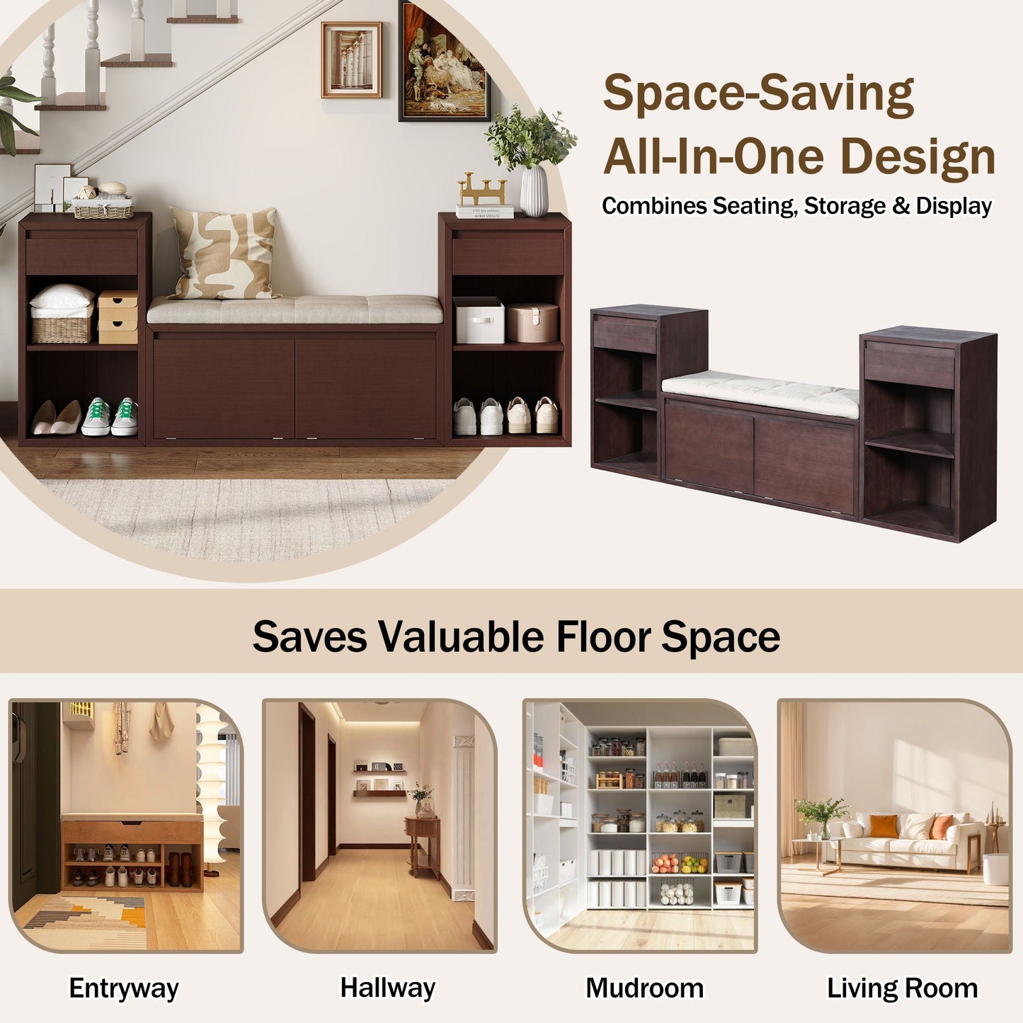 Entryway Storage Bench With Cushion