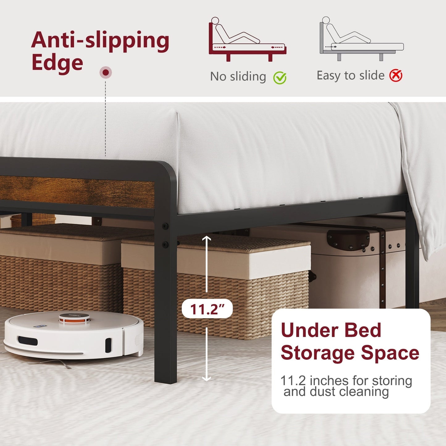 Platform Bed Frame with Adjustable Upholstered Headboard