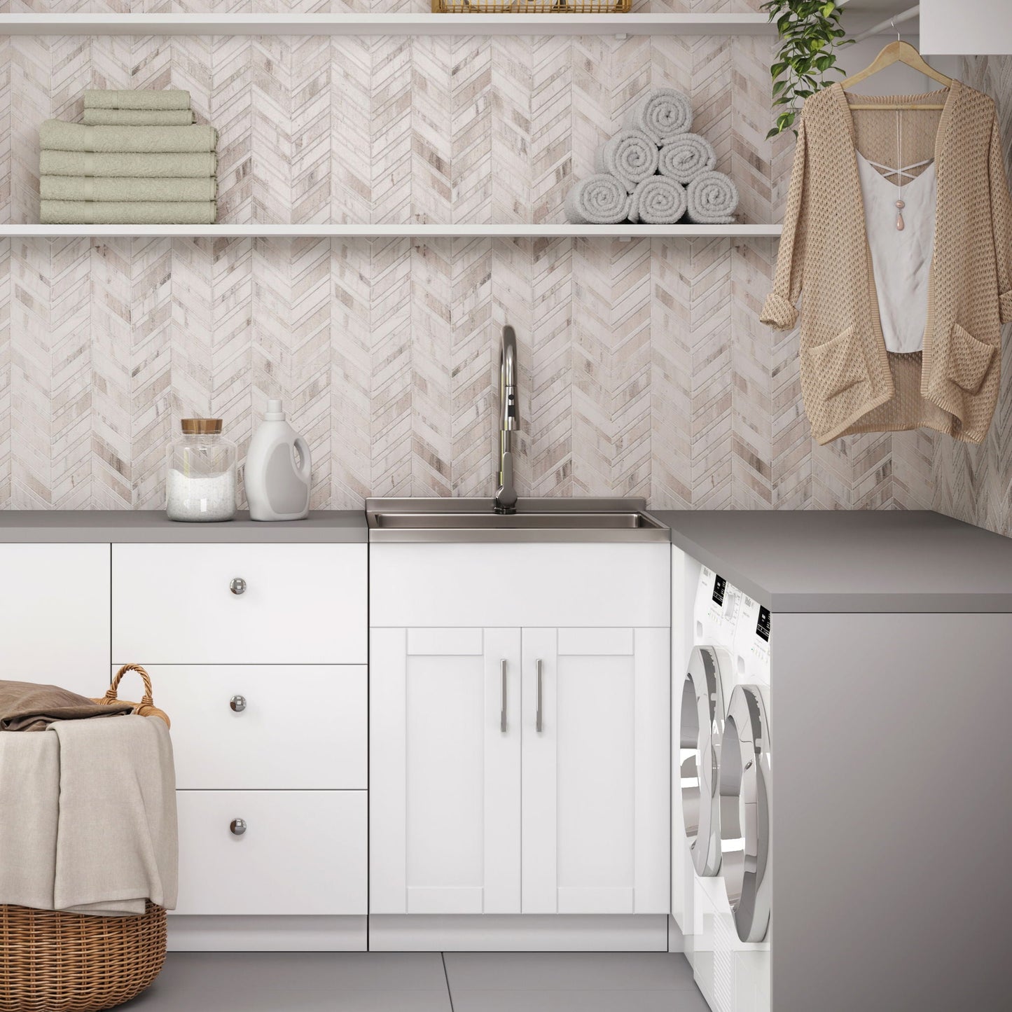 Laundry Cabinet With Faucet And Stainless Steel Sink