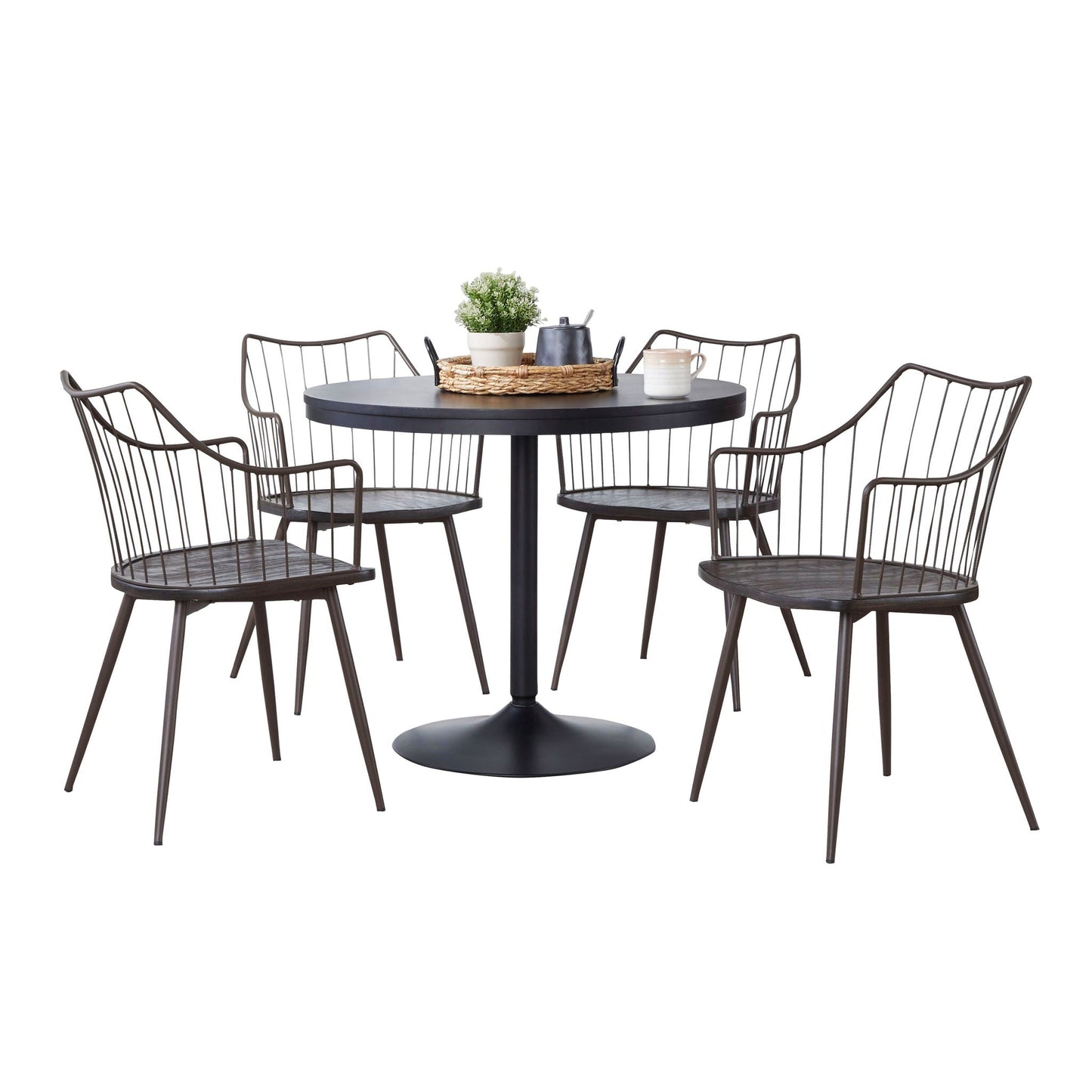 5 Piece Contemporary Dining Set - Black / Brown / Dark Walnut
