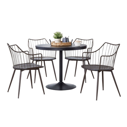 5 Piece Contemporary Dining Set - Black / Brown / Dark Walnut
