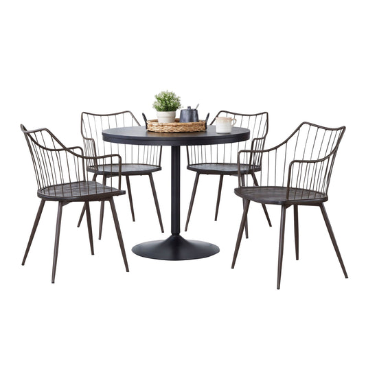 5 Piece Contemporary Dining Set - Black / Brown / Dark Walnut