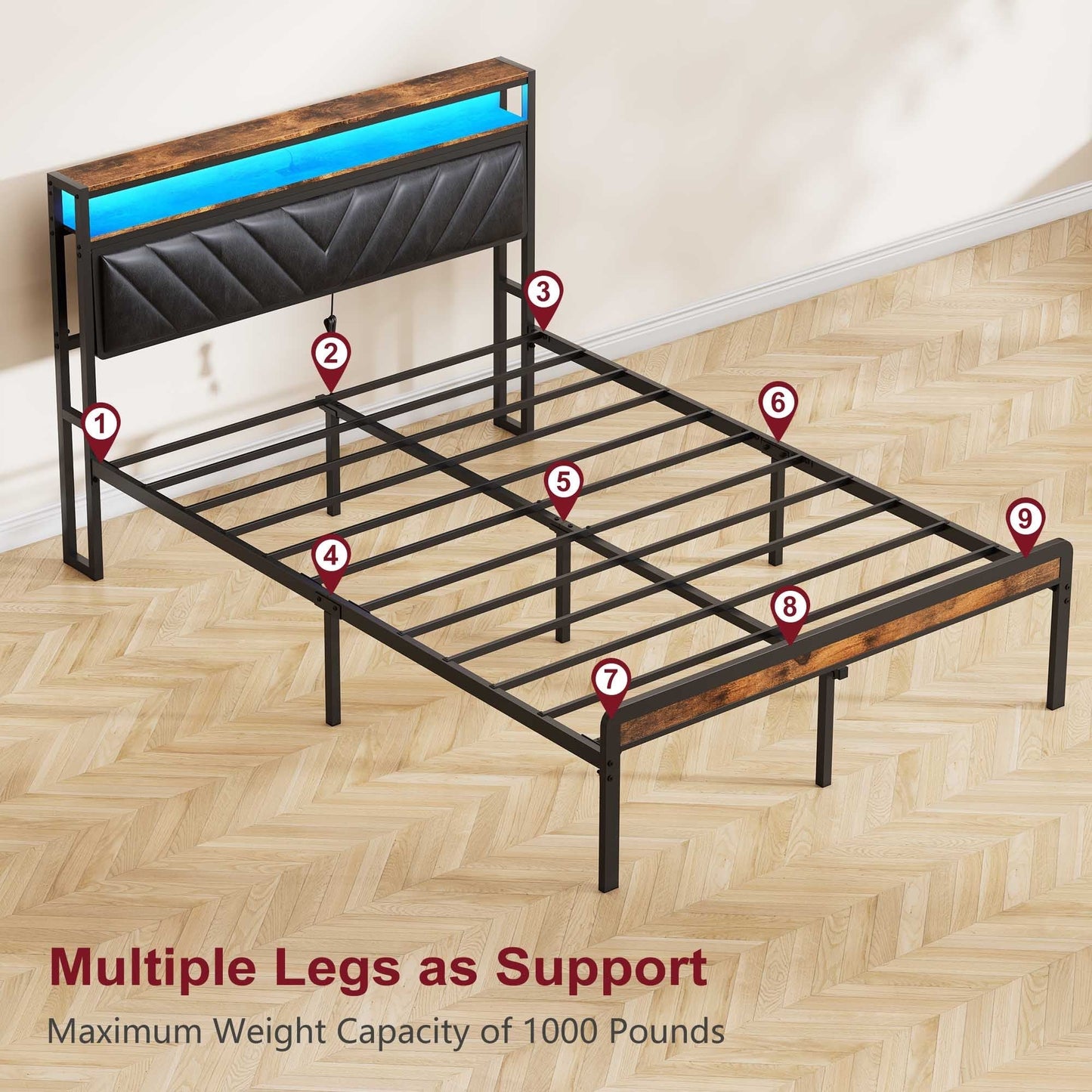 Platform Bed Frame with Adjustable Upholstered Headboard