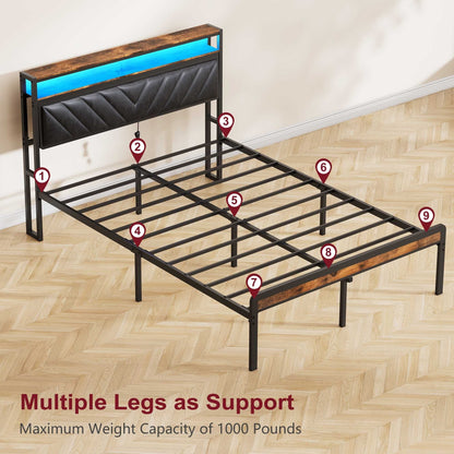 Platform Bed Frame with Adjustable Upholstered Headboard