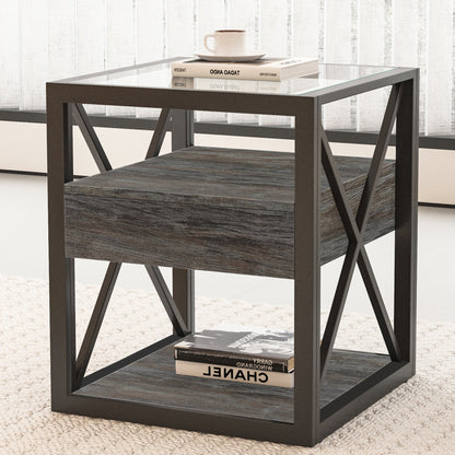 Set of 2 Modern End Tables with Drawer - Nightstands
