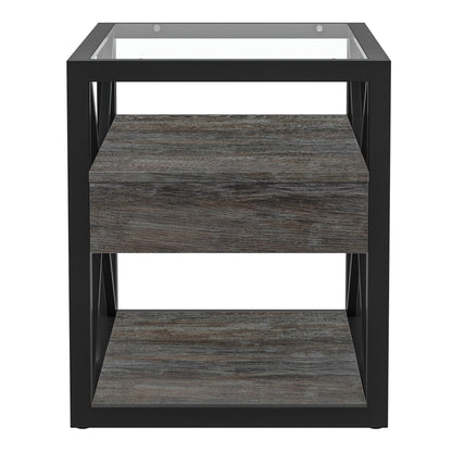 Set of 2 Modern End Tables with Drawer - Nightstands