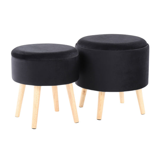 Ottoman With Matching Stool - Black / Natural