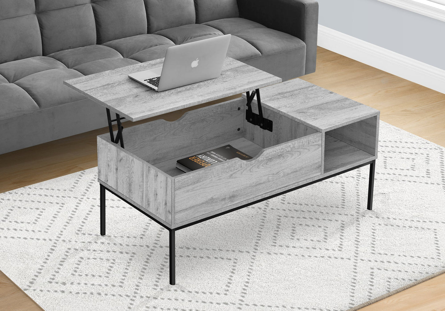 Coffee Table, 42" L, Rectangular, Cocktail, Lift-top
