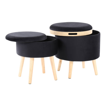 Ottoman With Matching Stool - Black / Natural