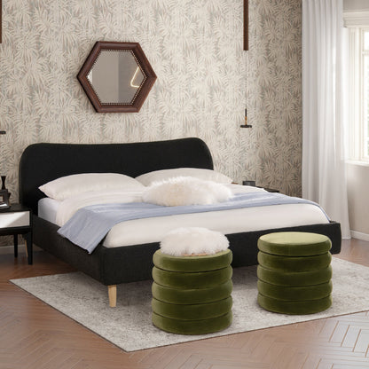 Roman Curved Headboard Upholstered Platform Bed, King, Ebony