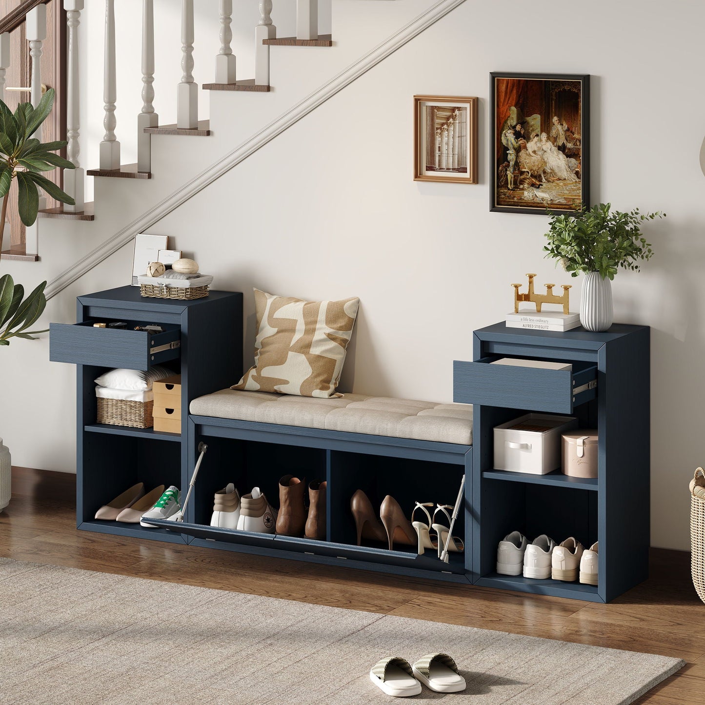 Entryway Storage Bench With Cushion
