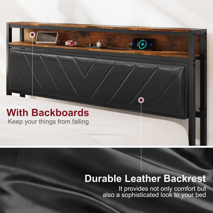 Platform Bed Frame with Adjustable Upholstered Headboard