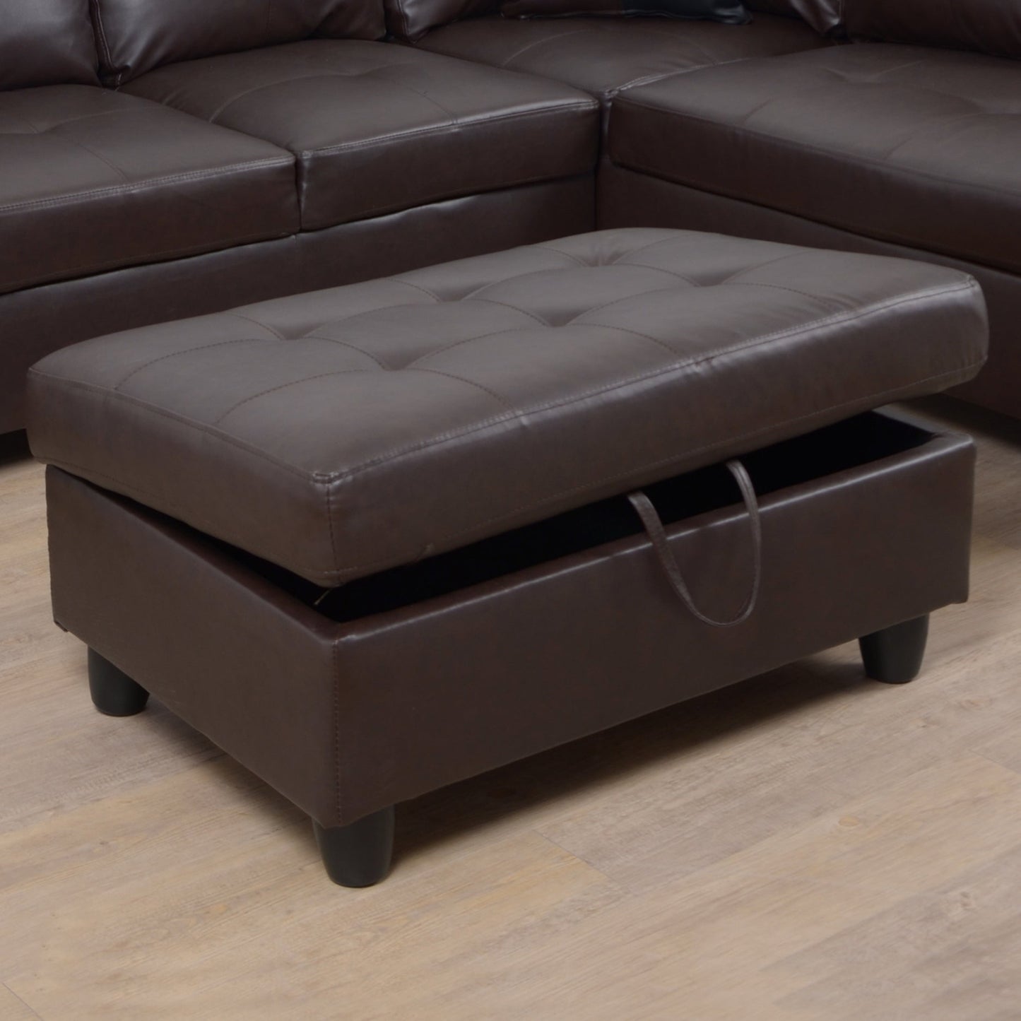 3 Pc Sectional Sofa Set Brown Faux Leather Left-Facing Chaise