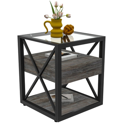 Set of 2 Modern End Tables with Drawer - Nightstands