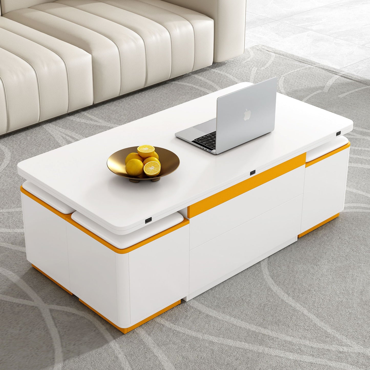 Lift Top Coffee Table With 4 Storage Stools