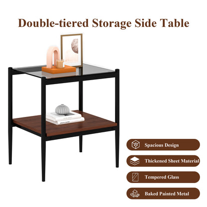 Set of 2 Rectangle End Table Gray Glass