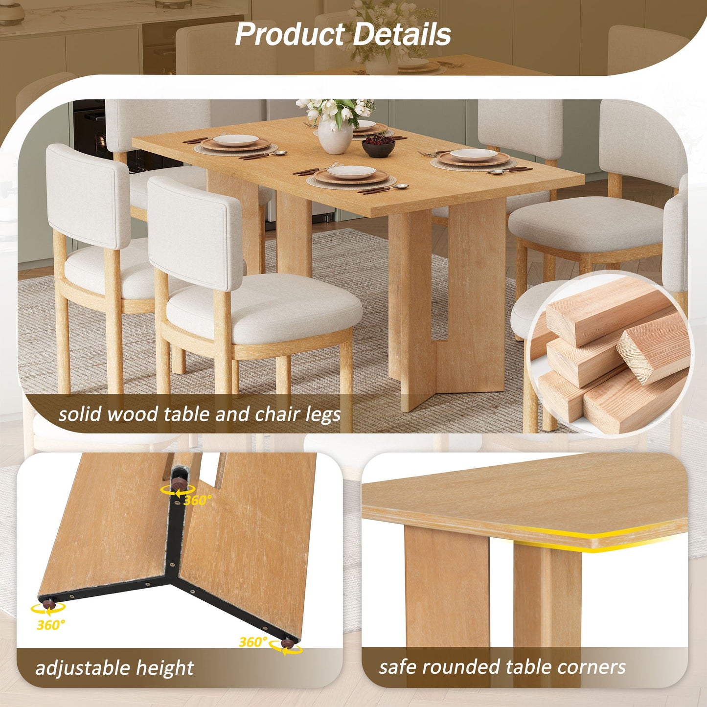 Dining Table Set With 6 Upholstered Chairs