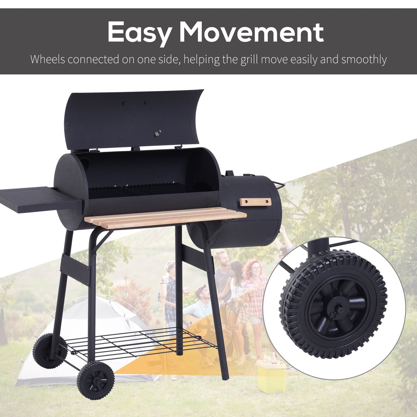 Outsunny 48' Steel Portable Backyard Charcoal BBQ Grill and Offset Smoker Combo