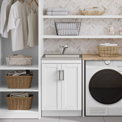 Laundry Cabinet & Faucet And Stainless Steel Sink