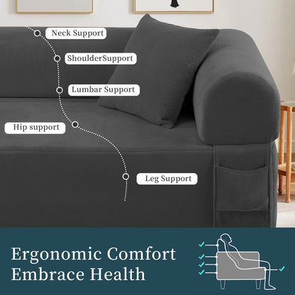 Spring Sofa with High-Quality Fabric, Pillows & Storage - Gray